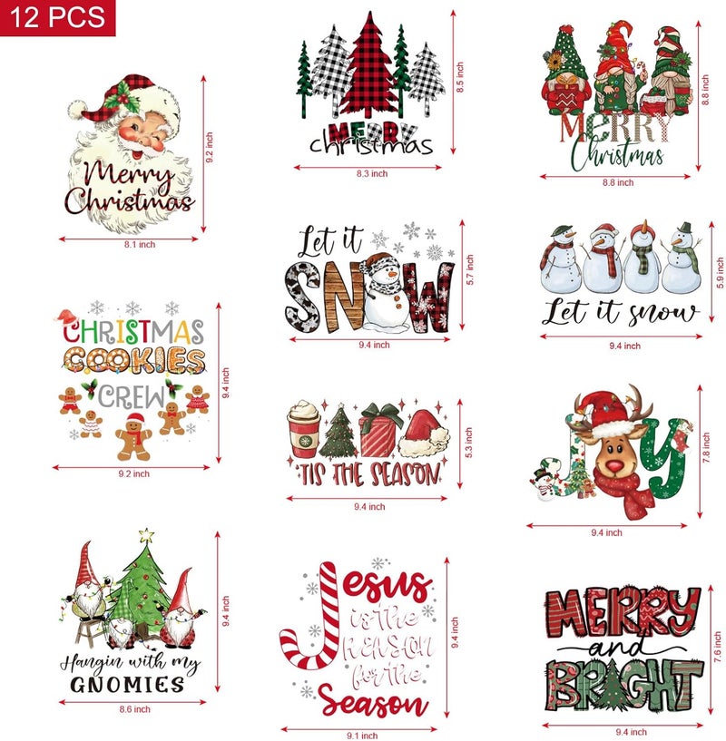 BANBBUR 12 Sheets Christmas Heat Transfers Vinyl,Christmas Iron On Transfers for T-Shirts,Holiday HTV Vinyl Iron on Decals for Clothes Pillow Hoodie DIY Crafts - Image 3